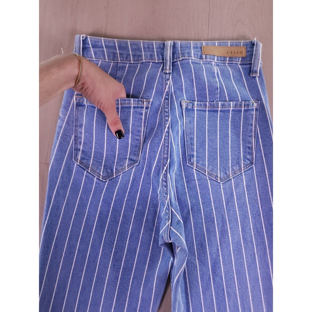 Cello High Rise Pinstripe Flare Jeans Size 00/0 Bell Bottom Raw Hem Retro Y2K - Picture 11 of 12